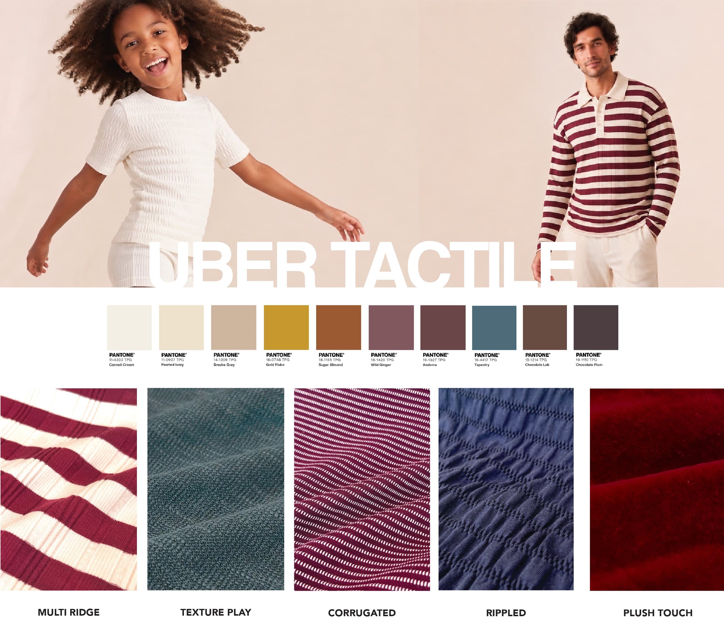Uber Tactile macro trend board — palette and fabric clusters