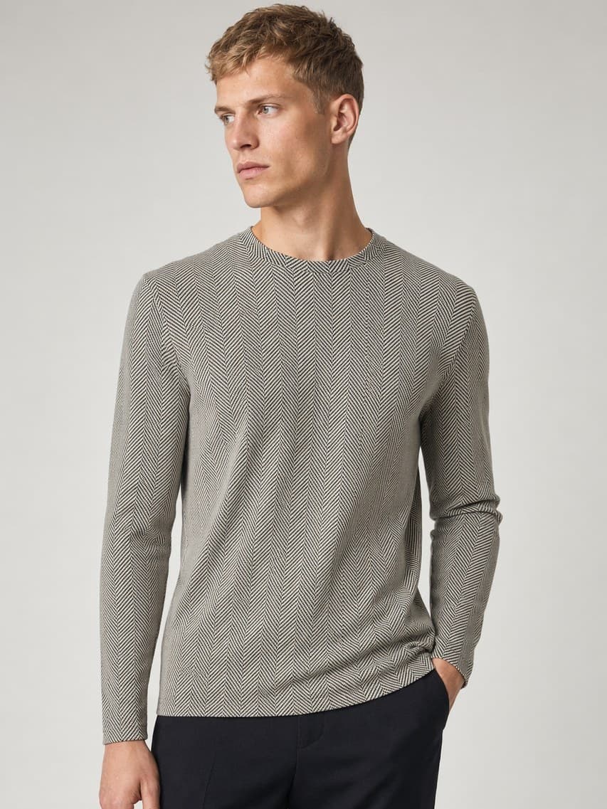 Herringbone Jacquard Mercerised Interlock shown on model