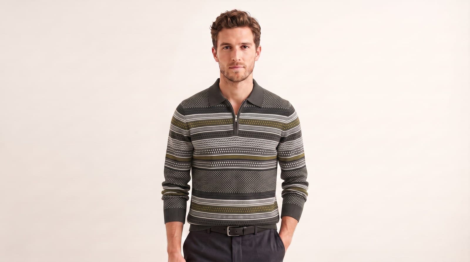 Jersey Jacquard shown on model