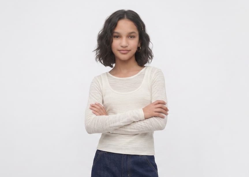 Crinkle Fab shown on model