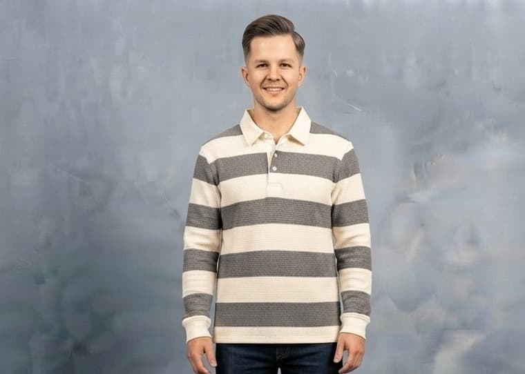 Jersey Popcorn Engineered Stripes shown on model